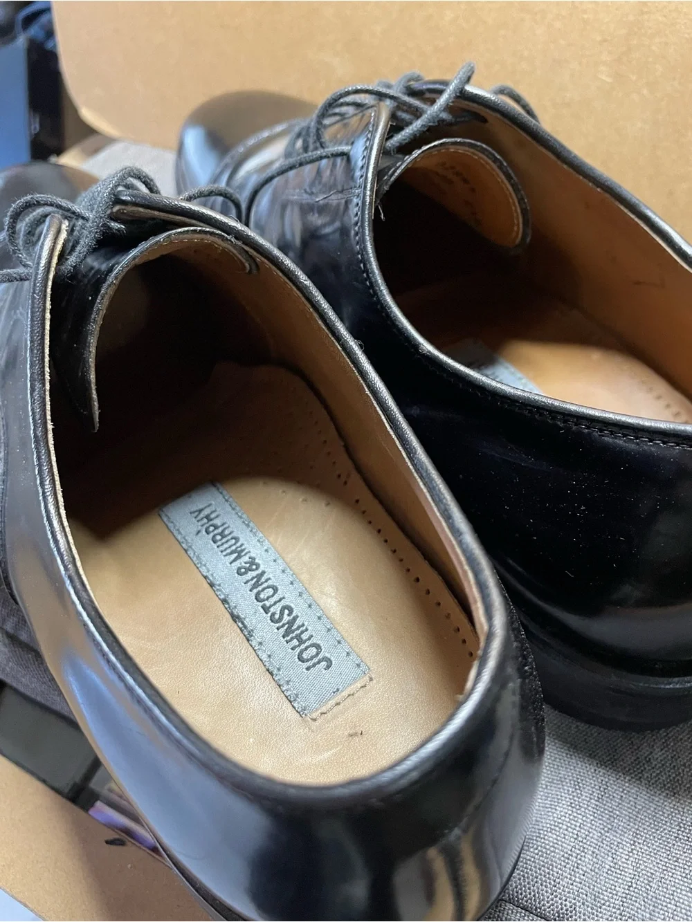 Johnston & Murphy Black Cap-Toe Derby Dress Shoes